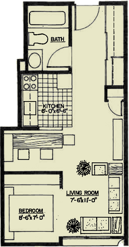 Junior One Bedroom Unit Floor Plan 420 Sq Ft