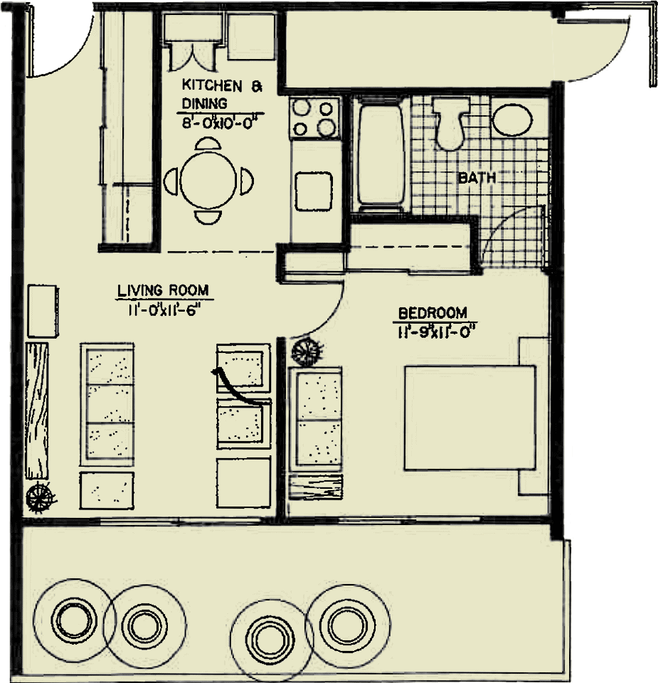 One Bedroom A Unit Floor Plan 552 Sq Ft